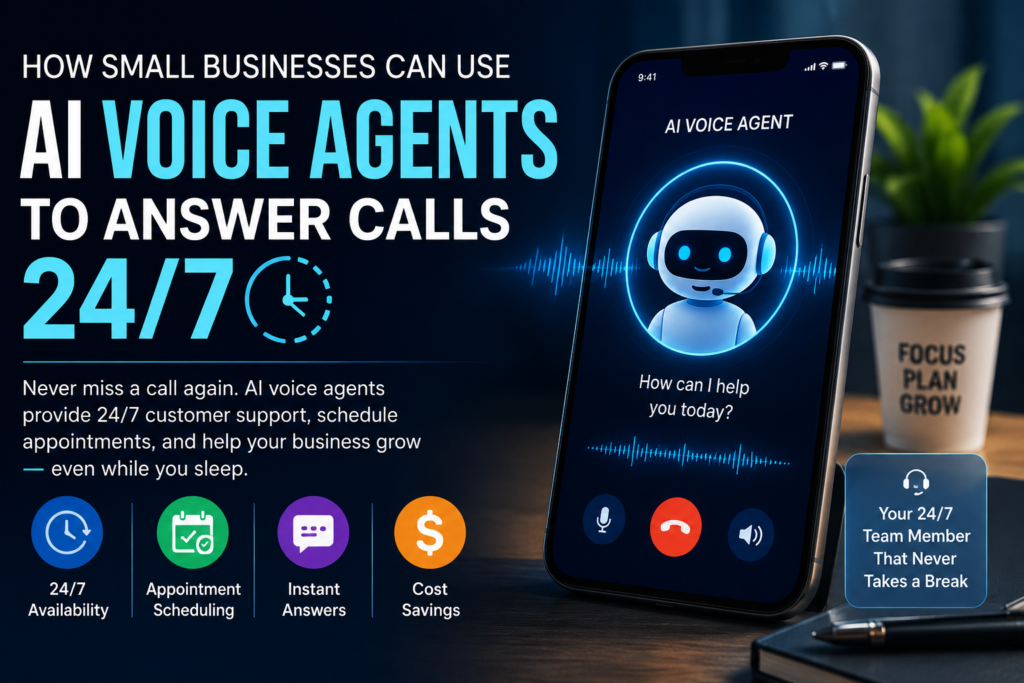 AI voice agent helping small businesses answer customer calls, schedule appointments, and provide support 24/7