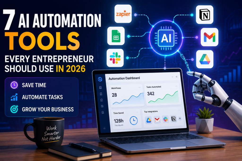 AI automation tools helping entrepreneurs automate workflows and improve business productivity