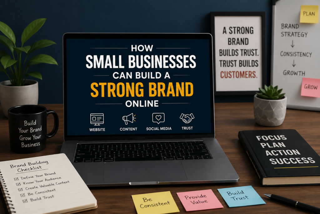 How small businesses can build a strong brand online through websites, content, social media, and customer trust