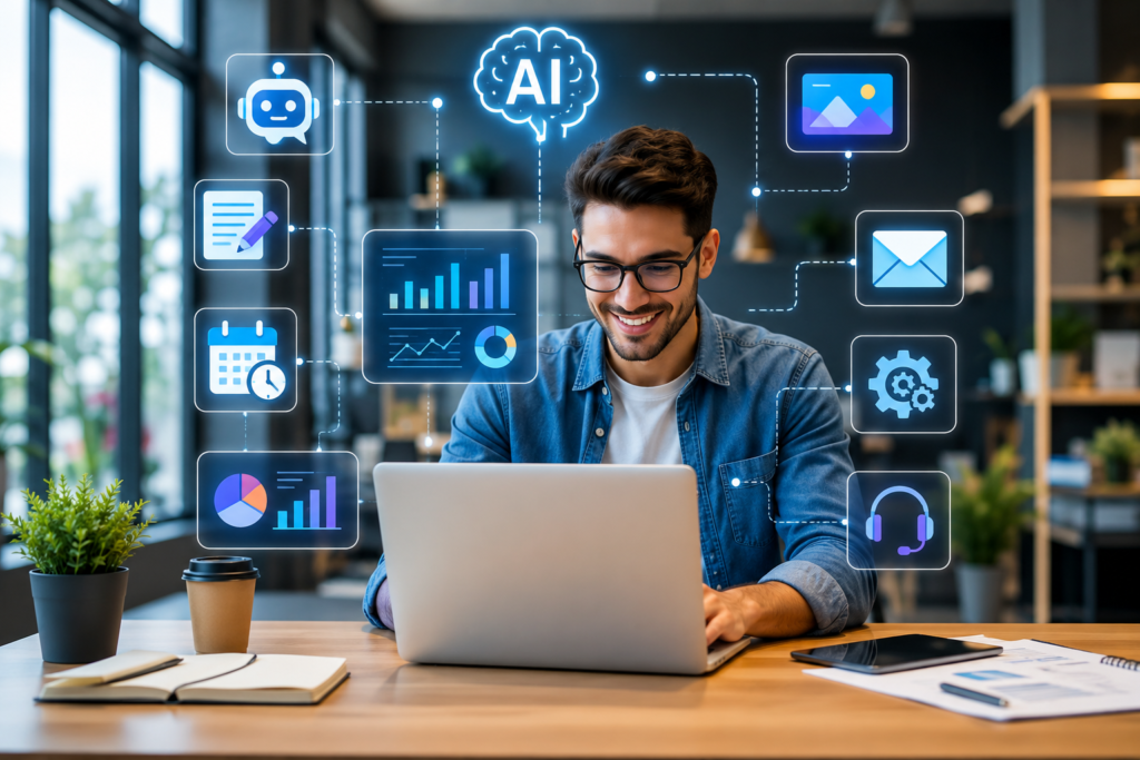 Best AI tools for small businesses helping entrepreneurs improve productivity and automate daily tasks.
