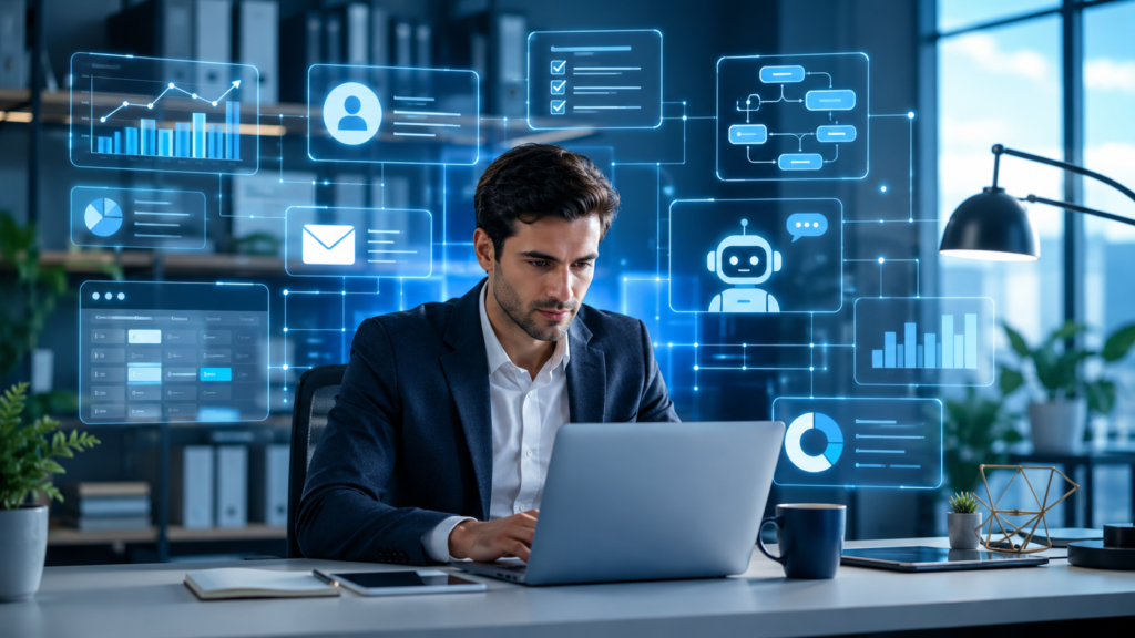 AI productivity tools helping entrepreneurs automate tasks and improve business efficiency.